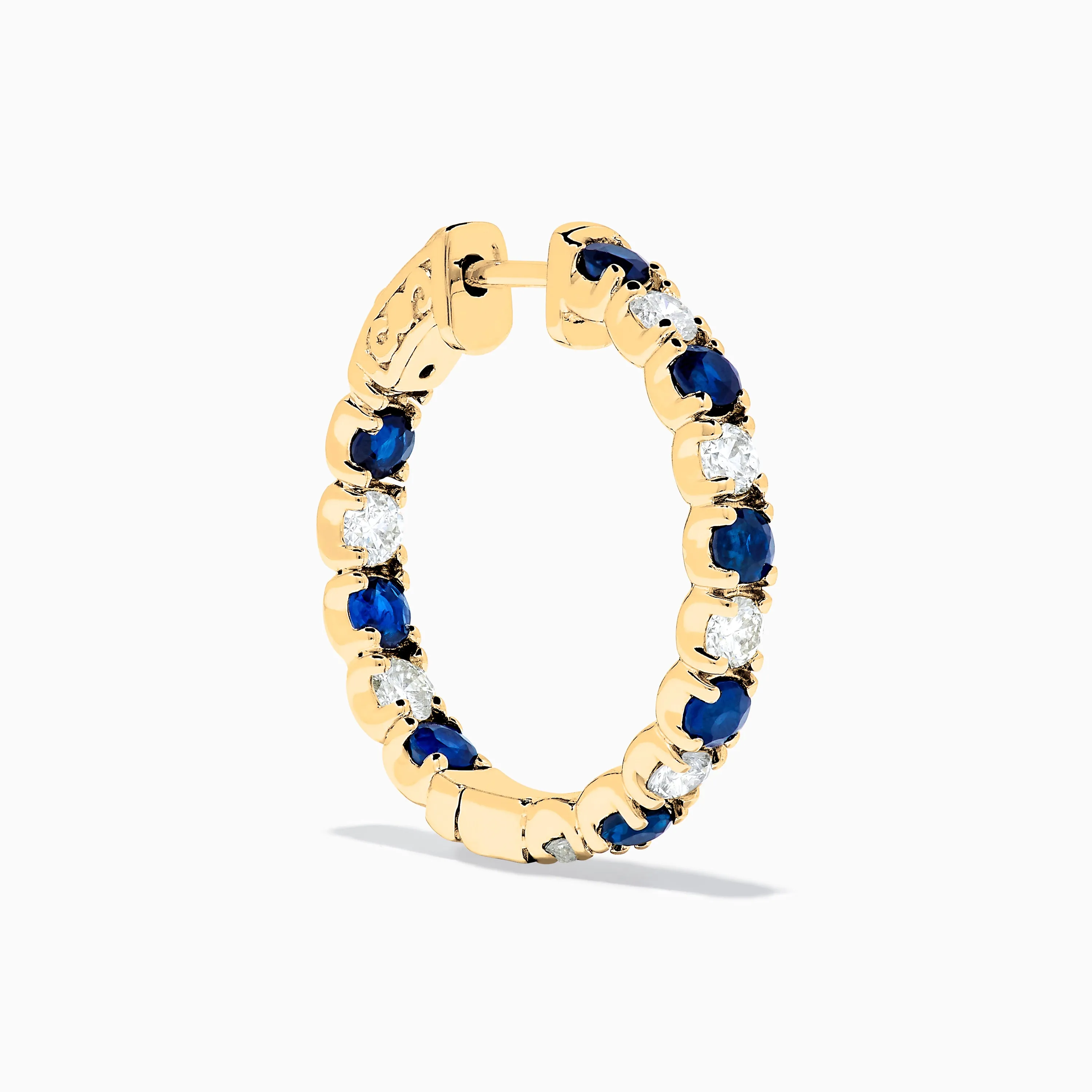 14K Yellow Gold Blue Sapphire & Diamond Hoop Earrings, 3.58 TCW sold by Effy product image thumbnail 3
