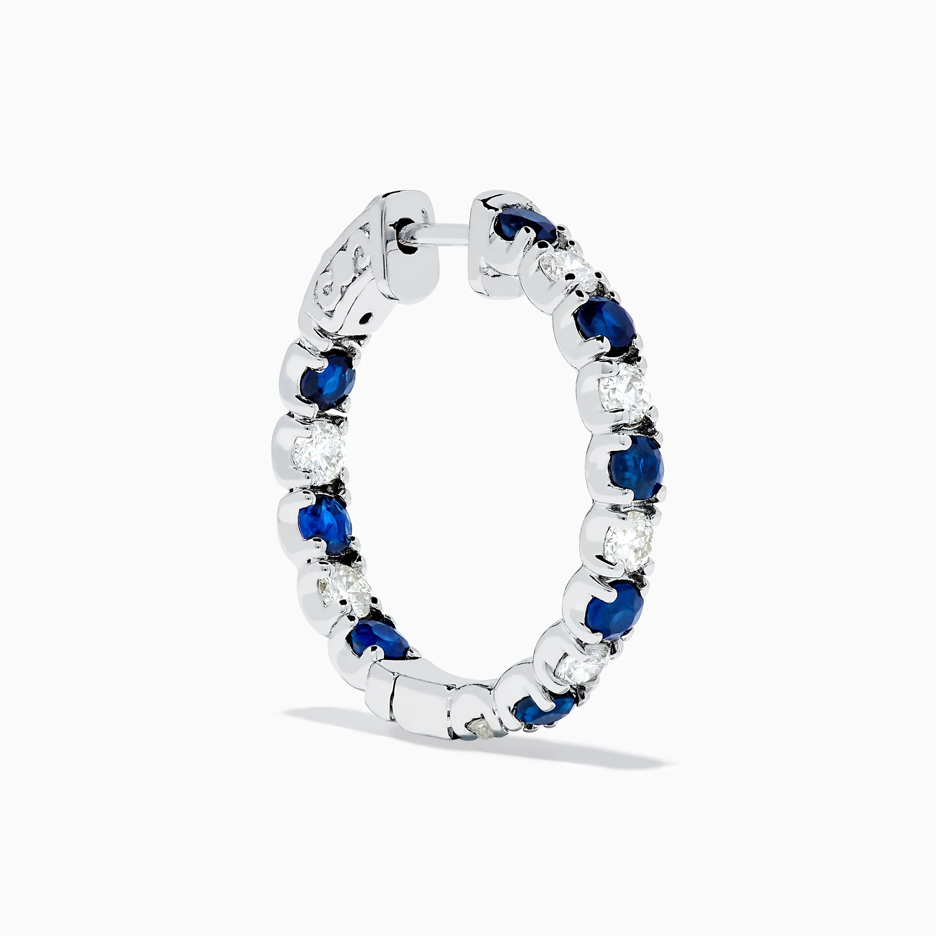 14K White Gold Blue Sapphire & Diamond Hoop Earrings, 3.58 TCW sold by Effy product image thumbnail 3
