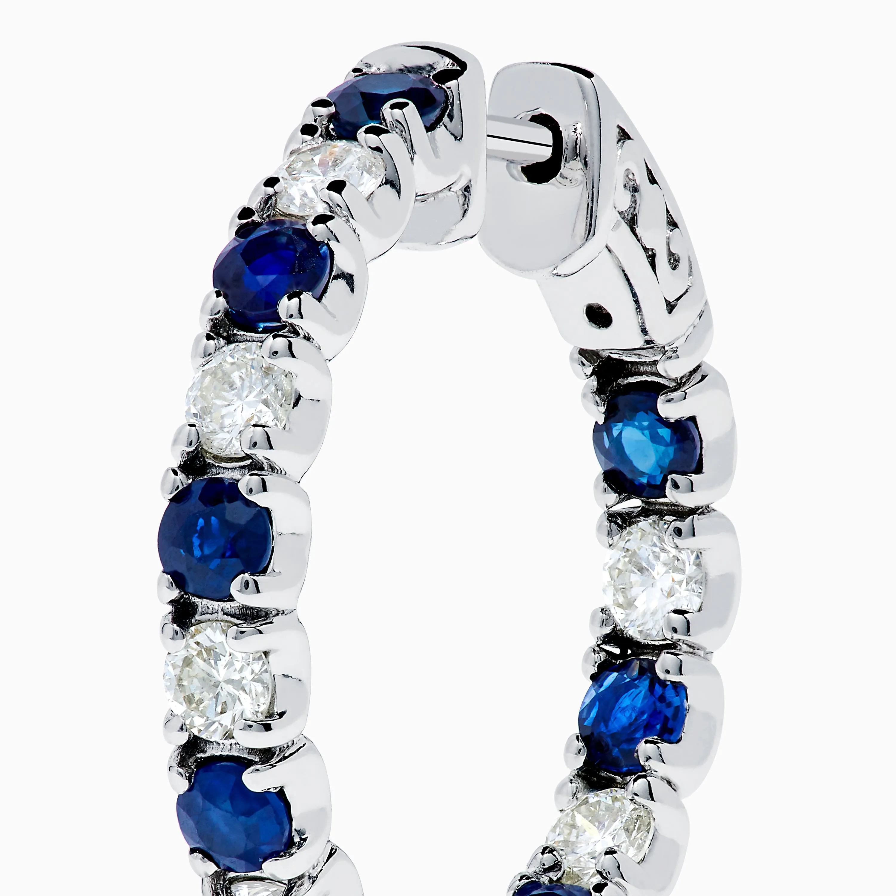 14K White Gold Blue Sapphire & Diamond Hoop Earrings, 3.58 TCW sold by Effy product image thumbnail 2