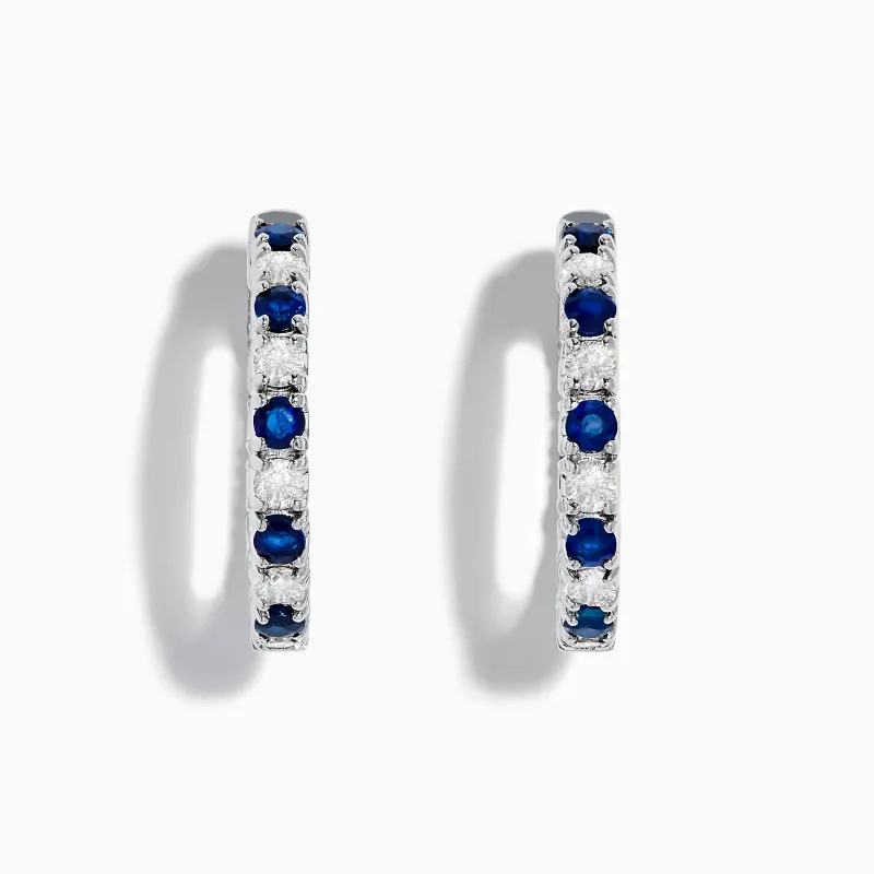 14K White Gold Blue Sapphire & Diamond Hoop Earrings, 3.58 TCW sold by Effy