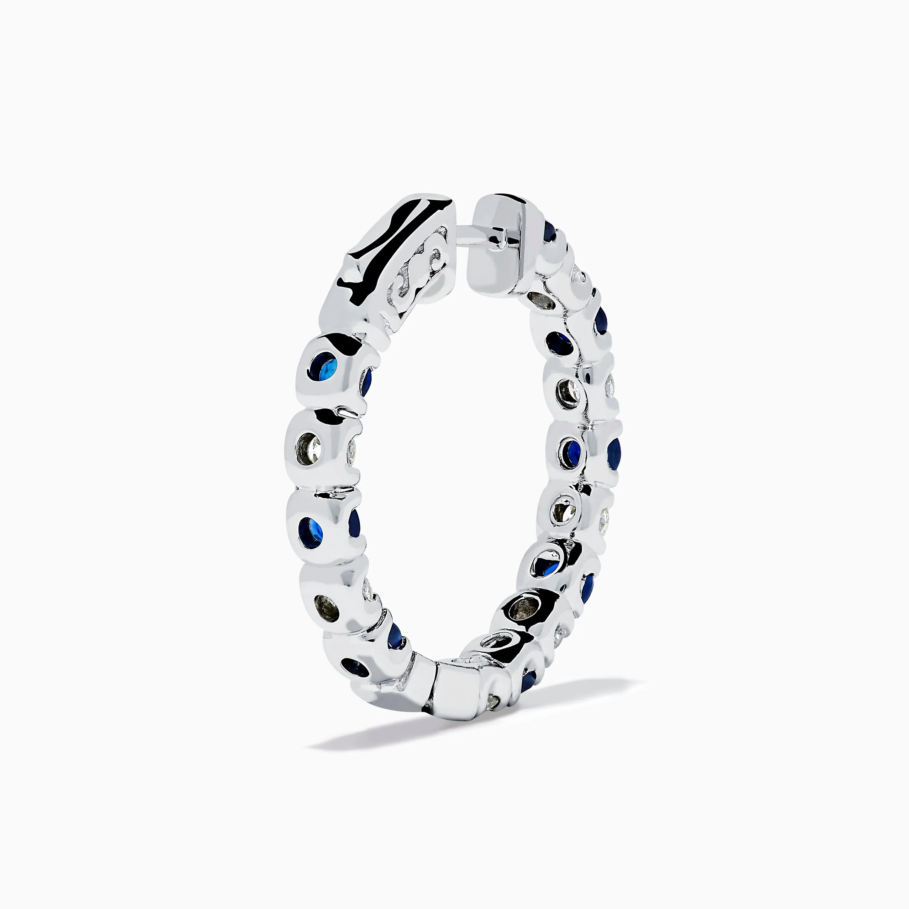 14K White Gold Blue Sapphire & Diamond Hoop Earrings, 3.58 TCW sold by Effy product image thumbnail 4