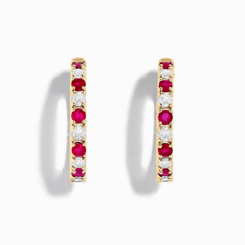 14K Yellow Gold Ruby & Diamond Hoop Earrings, 3.58 TCW sold by Effy