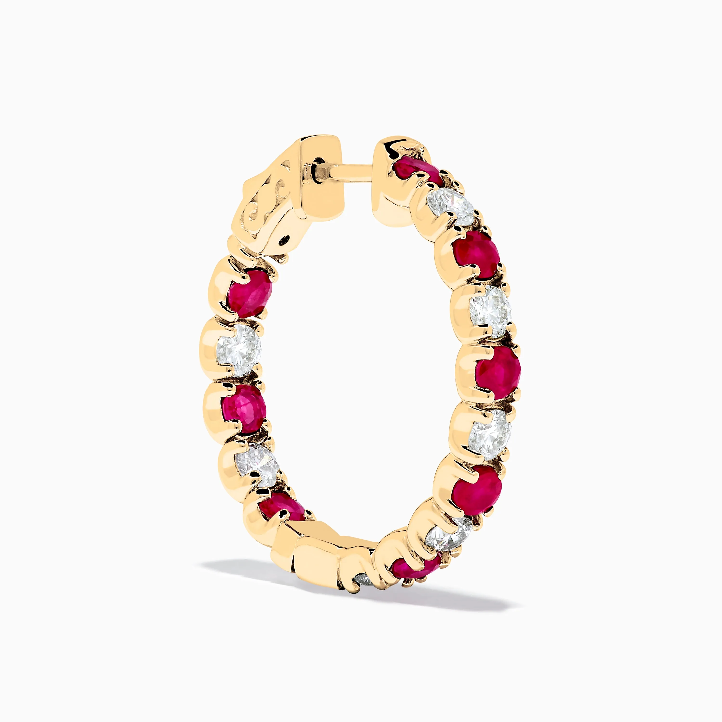 14K Yellow Gold Ruby & Diamond Hoop Earrings, 3.58 TCW sold by Effy product image thumbnail 3