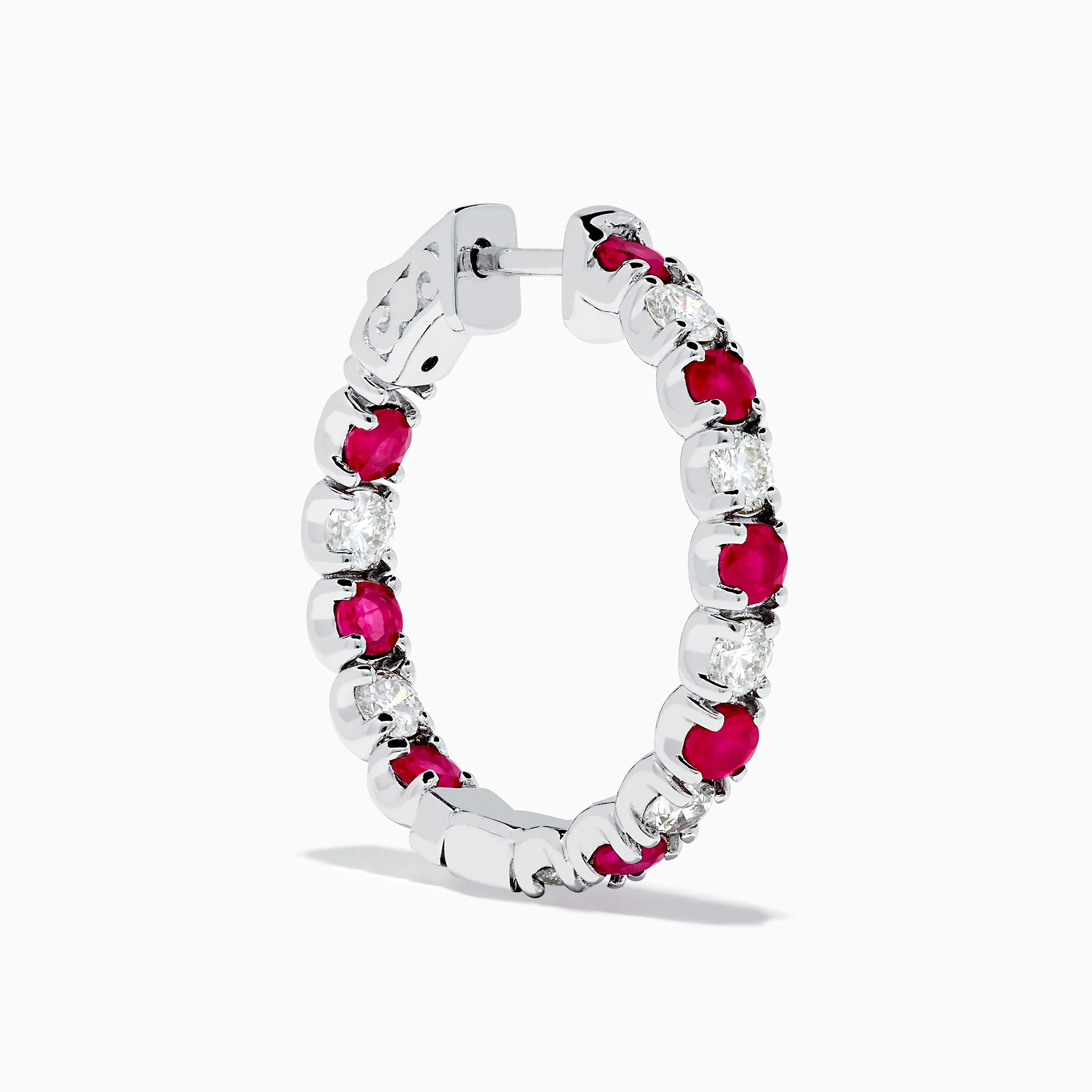 14K White Gold Ruby & Diamond Hoop Earrings, 3.58 TCW sold by Effy product image thumbnail 3