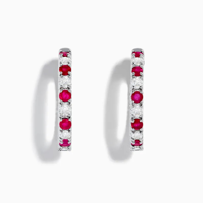 14K White Gold Ruby & Diamond Hoop Earrings, 3.58 TCW sold by Effy