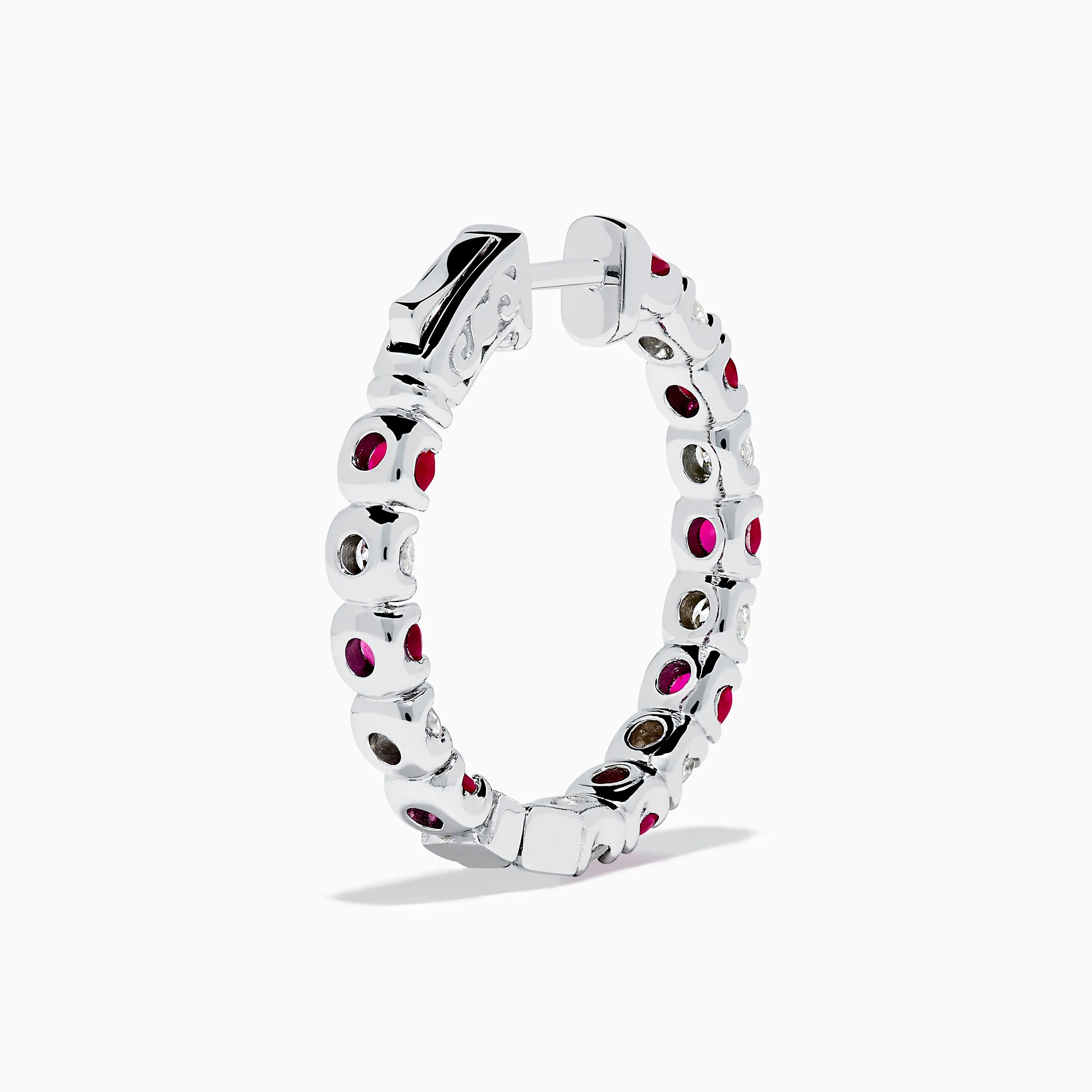 14K White Gold Ruby & Diamond Hoop Earrings, 3.58 TCW sold by Effy product image thumbnail 4