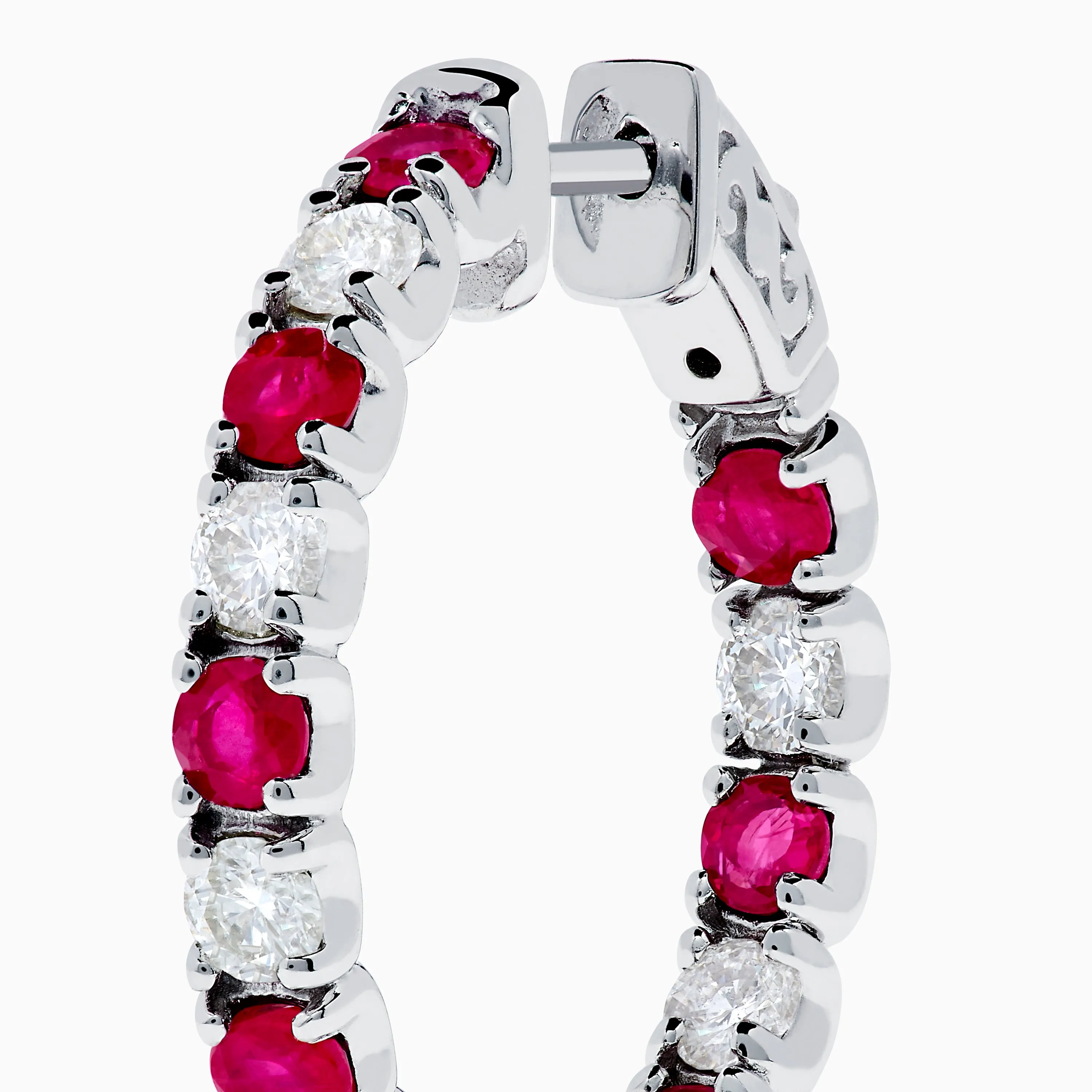 14K White Gold Ruby & Diamond Hoop Earrings, 3.58 TCW sold by Effy product image thumbnail 2
