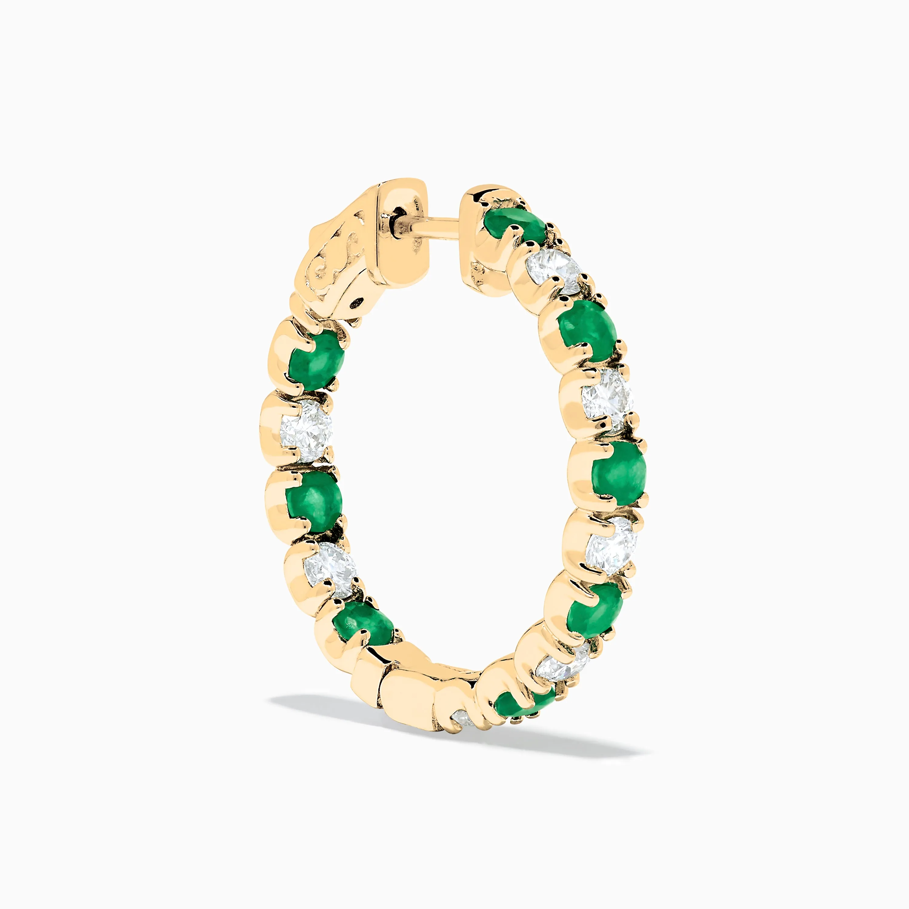 14K Yellow Gold Emerald & Diamond Hoop Earrings, 3.58 TCW sold by Effy product image thumbnail 3