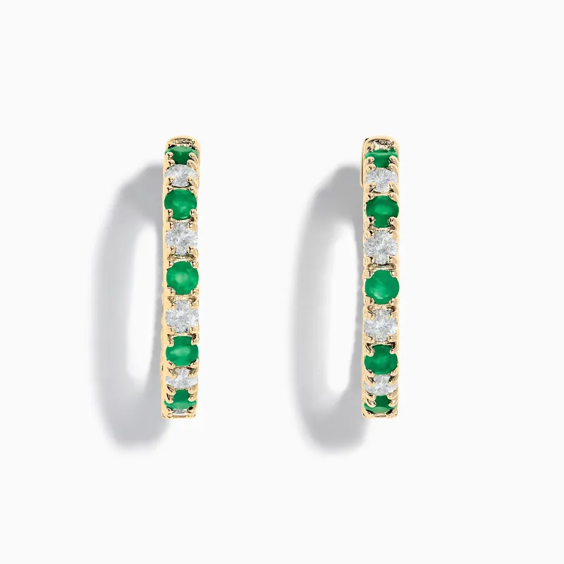 14K Yellow Gold Emerald & Diamond Hoop Earrings, 3.58 TCW sold by Effy