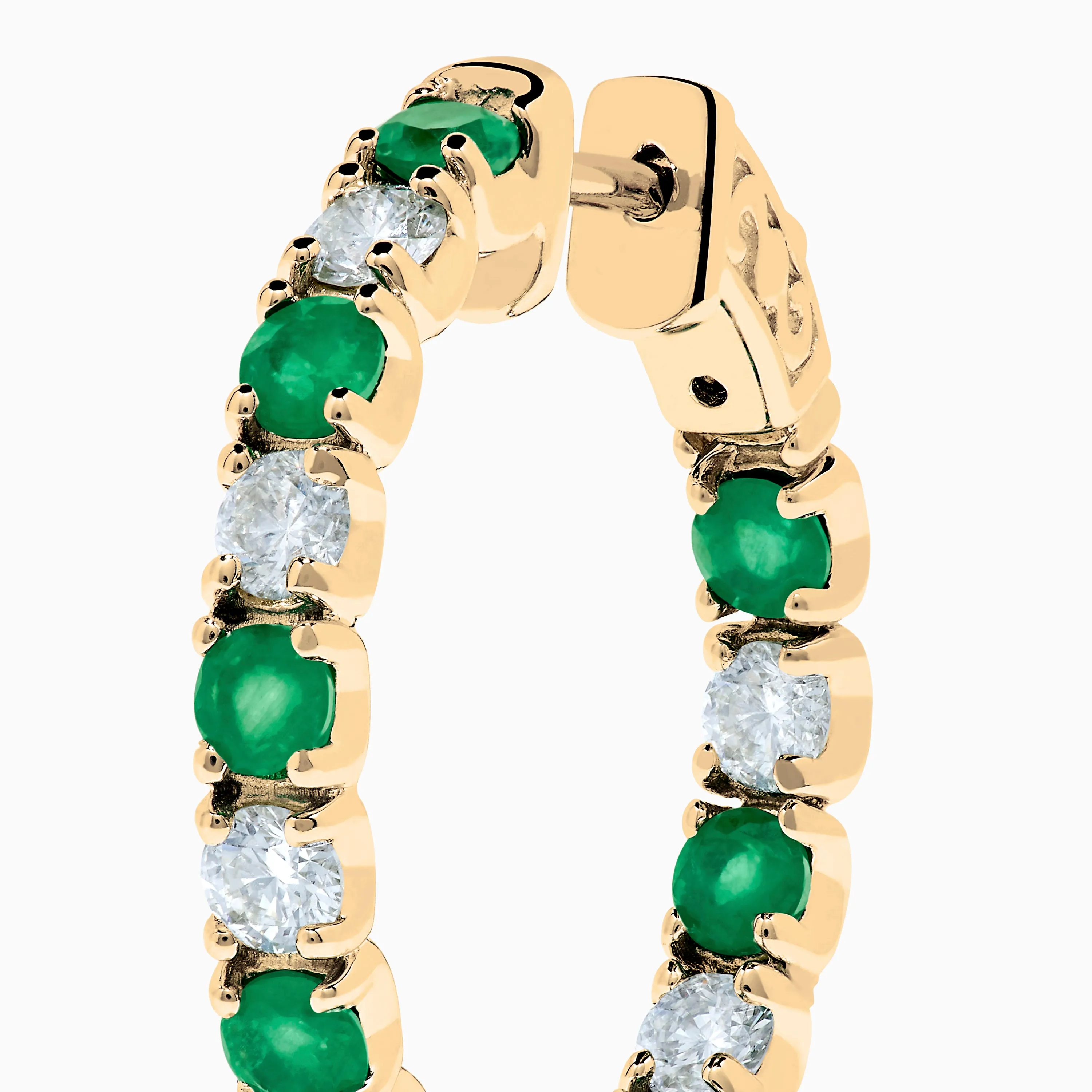 14K Yellow Gold Emerald & Diamond Hoop Earrings, 3.58 TCW sold by Effy product image thumbnail 2