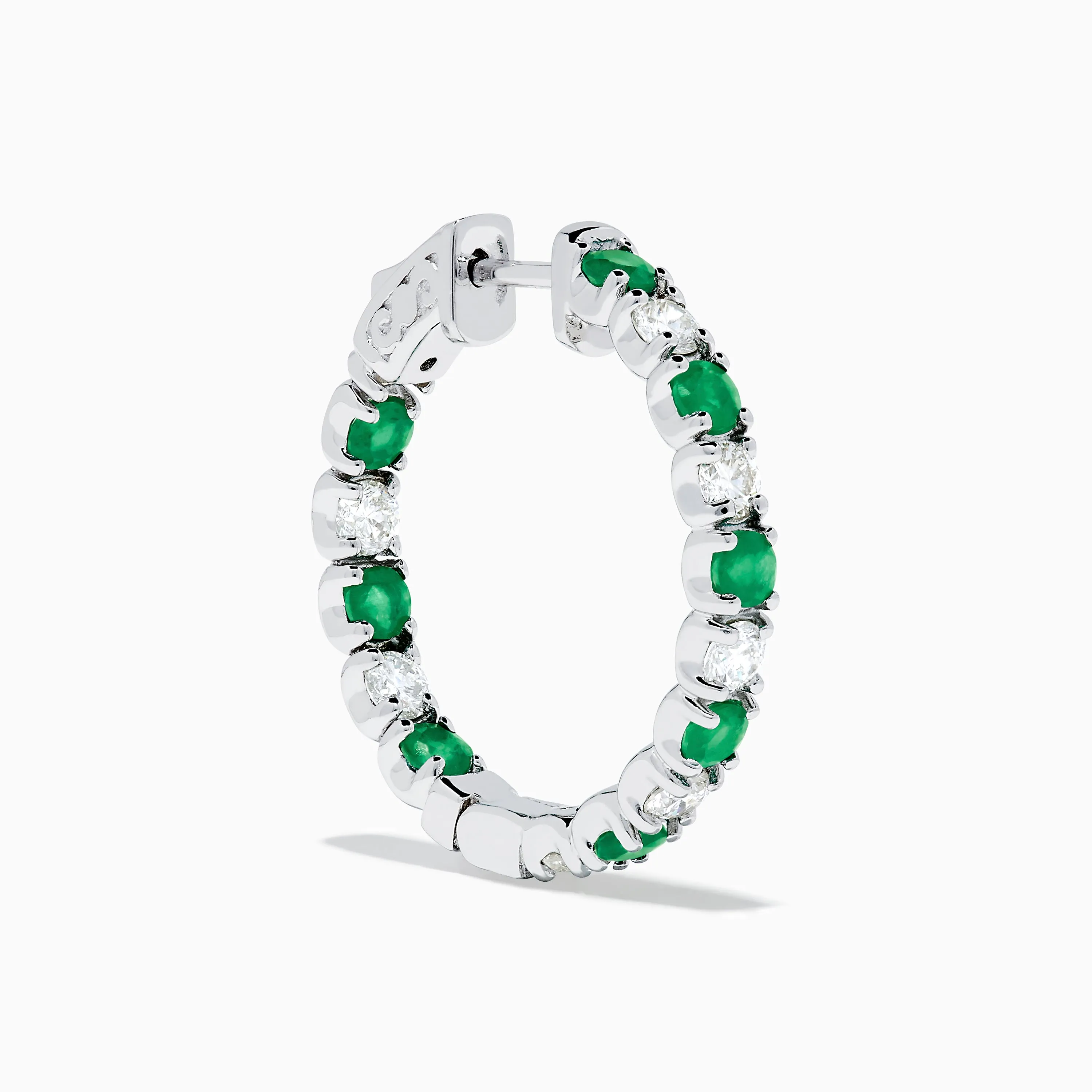 14K White Gold Emerald & Diamond Hoop Earrings, 3.58 TCW sold by Effy product image thumbnail 3