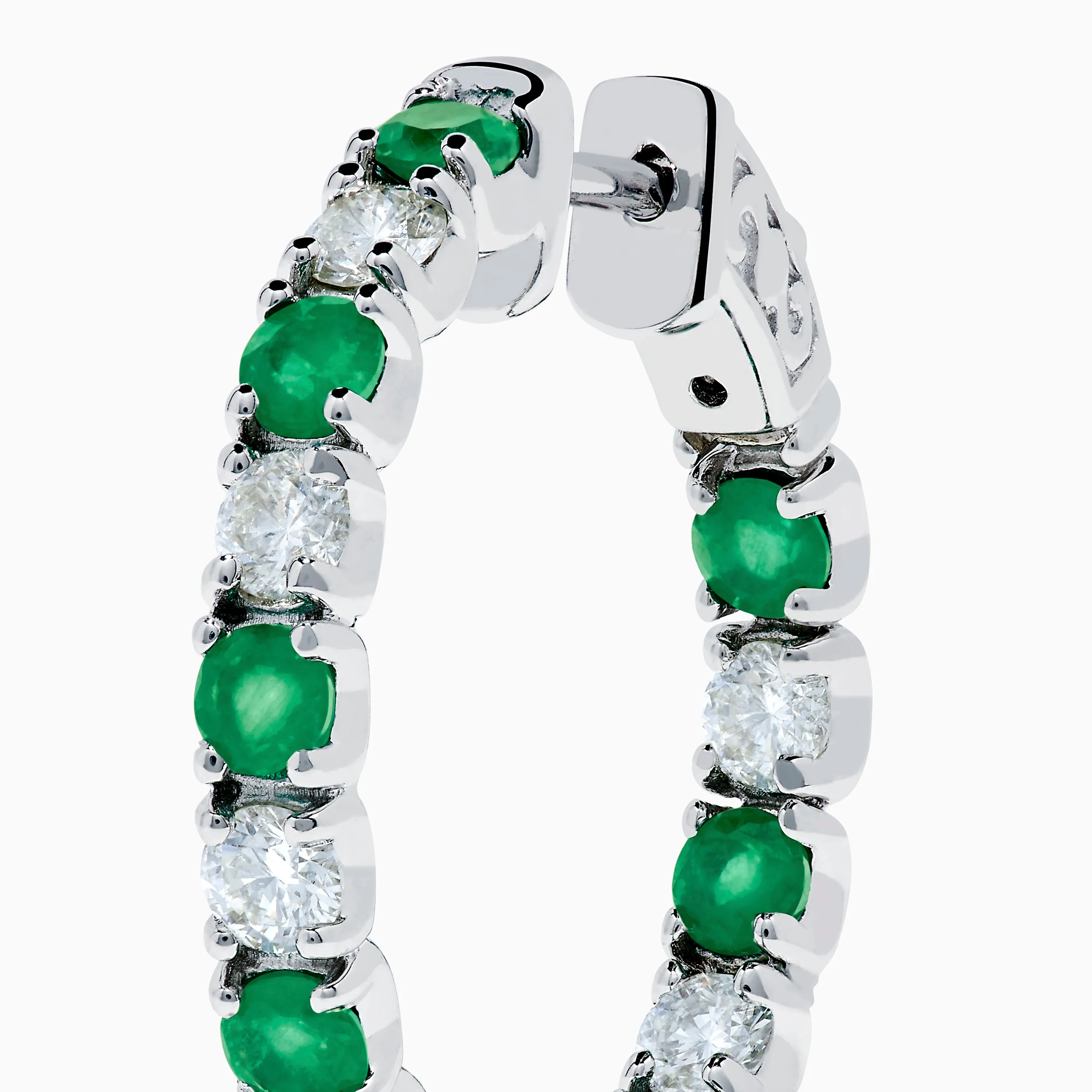 14K White Gold Emerald & Diamond Hoop Earrings, 3.58 TCW sold by Effy product image thumbnail 2