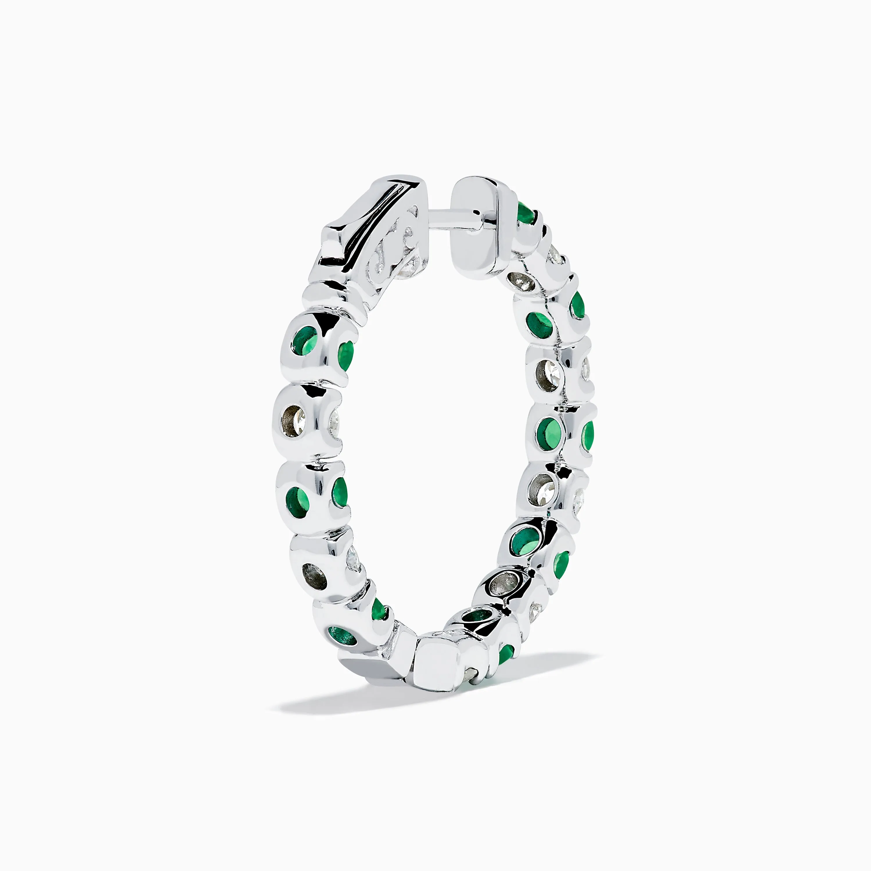14K White Gold Emerald & Diamond Hoop Earrings, 3.58 TCW sold by Effy product image thumbnail 4