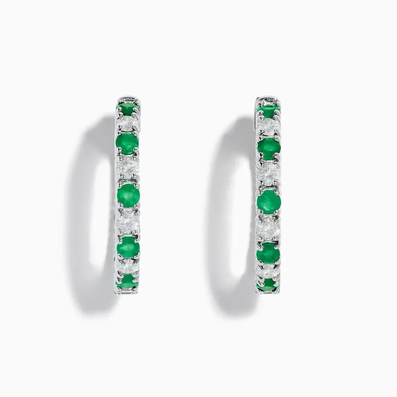 14K White Gold Emerald & Diamond Hoop Earrings, 3.58 TCW sold by Effy