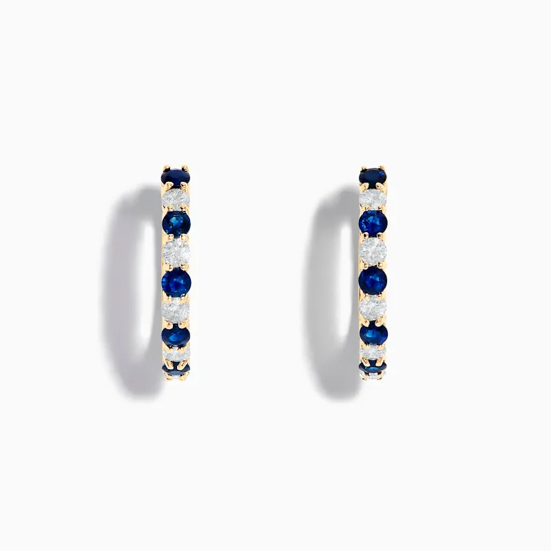 14K Yellow Gold Blue Sapphire & Diamond Hoop Earrings, 1.35 TCW sold by Effy