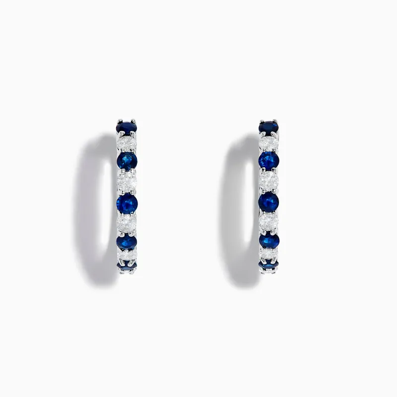 14K White Gold Blue Sapphire & Diamond Hoop Earrings, 1.35 TCW sold by Effy