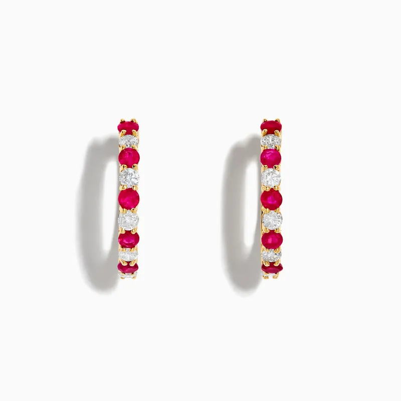 14K Yellow Gold Ruby & Diamond Hoop Earrings, 1.35 TCW sold by Effy