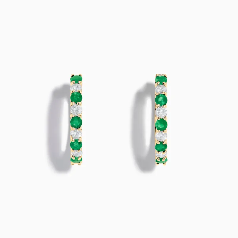 14K Yellow Gold Emerald & Diamond Hoop Earrings, 1.35 TCW sold by Effy
