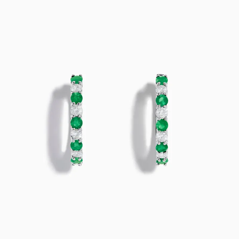 14K White Gold Emerald & Diamond Hoop Earrings, 1.35 TCW sold by Effy