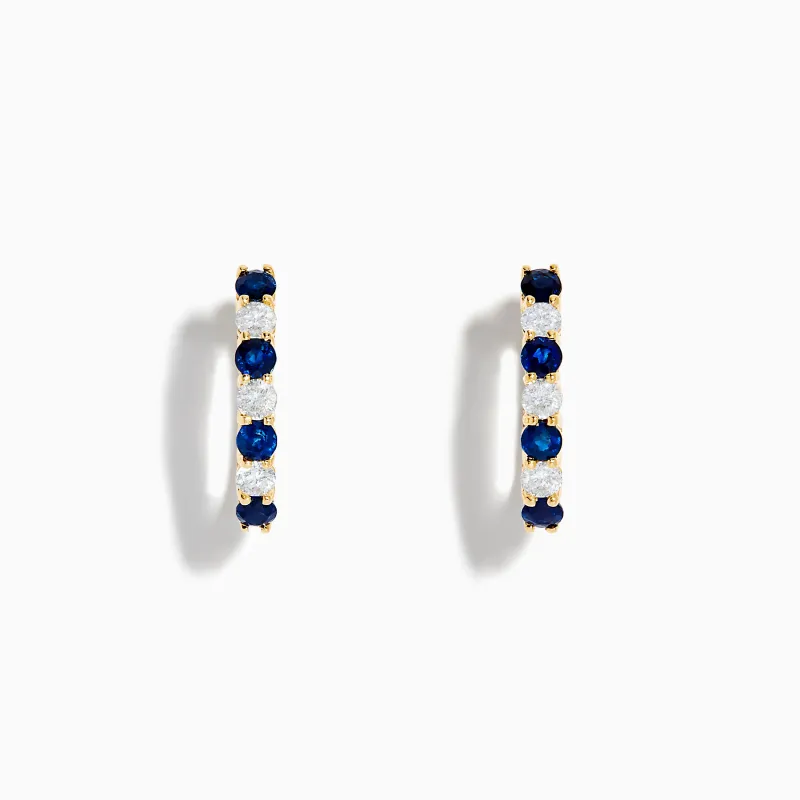 14K Yellow Gold Blue Sapphire & Diamond Hoop Earrings, 1.10 TCW sold by Effy