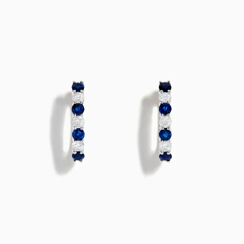 14K White Gold Blue Sapphire & Diamond Hoop Earrings, 1.10 TCW sold by Effy