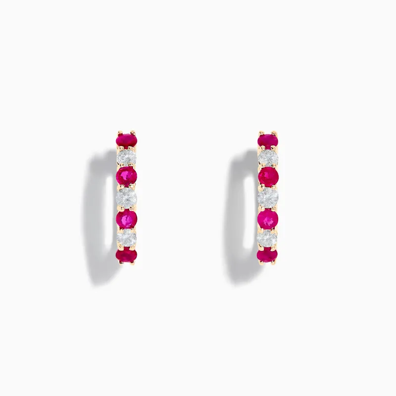 14K Yellow Gold Ruby & Diamond Hoop Earrings, 1.10 TCW sold by Effy