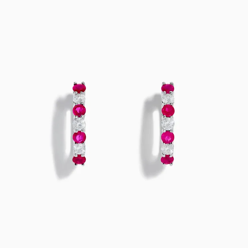 14K White Gold Ruby & Diamond Hoop Earrings, 1.10 TCW sold by Effy