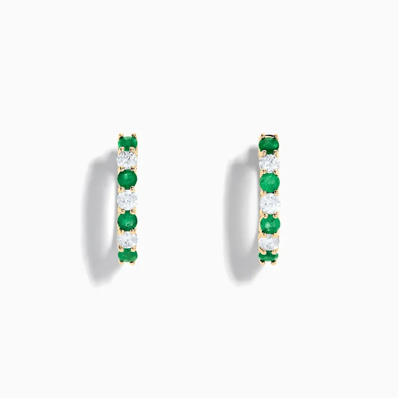 14K Yellow Gold Emerald & Diamond Hoop Earrings, 1.10 TCW sold by Effy