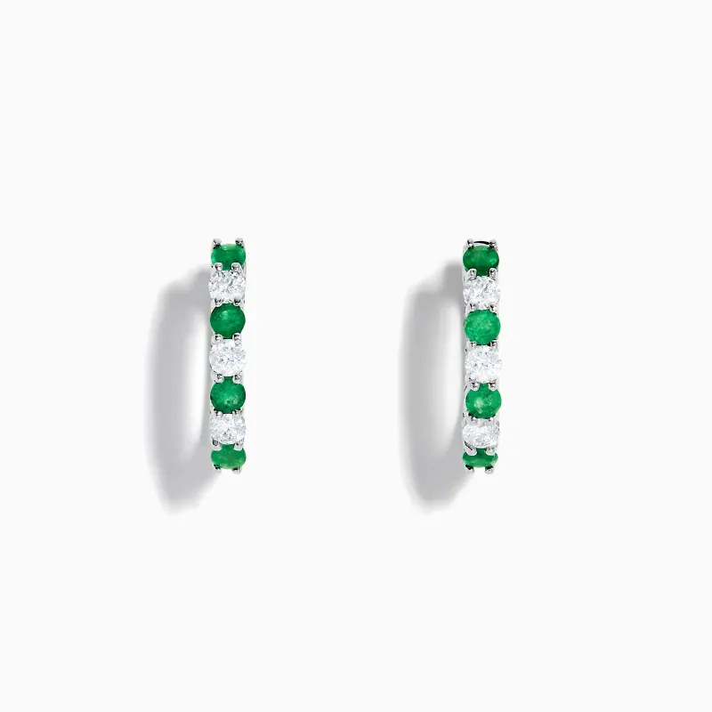 14K White Gold Emerald & Diamond Hoop Earrings, 1.10 TCW sold by Effy