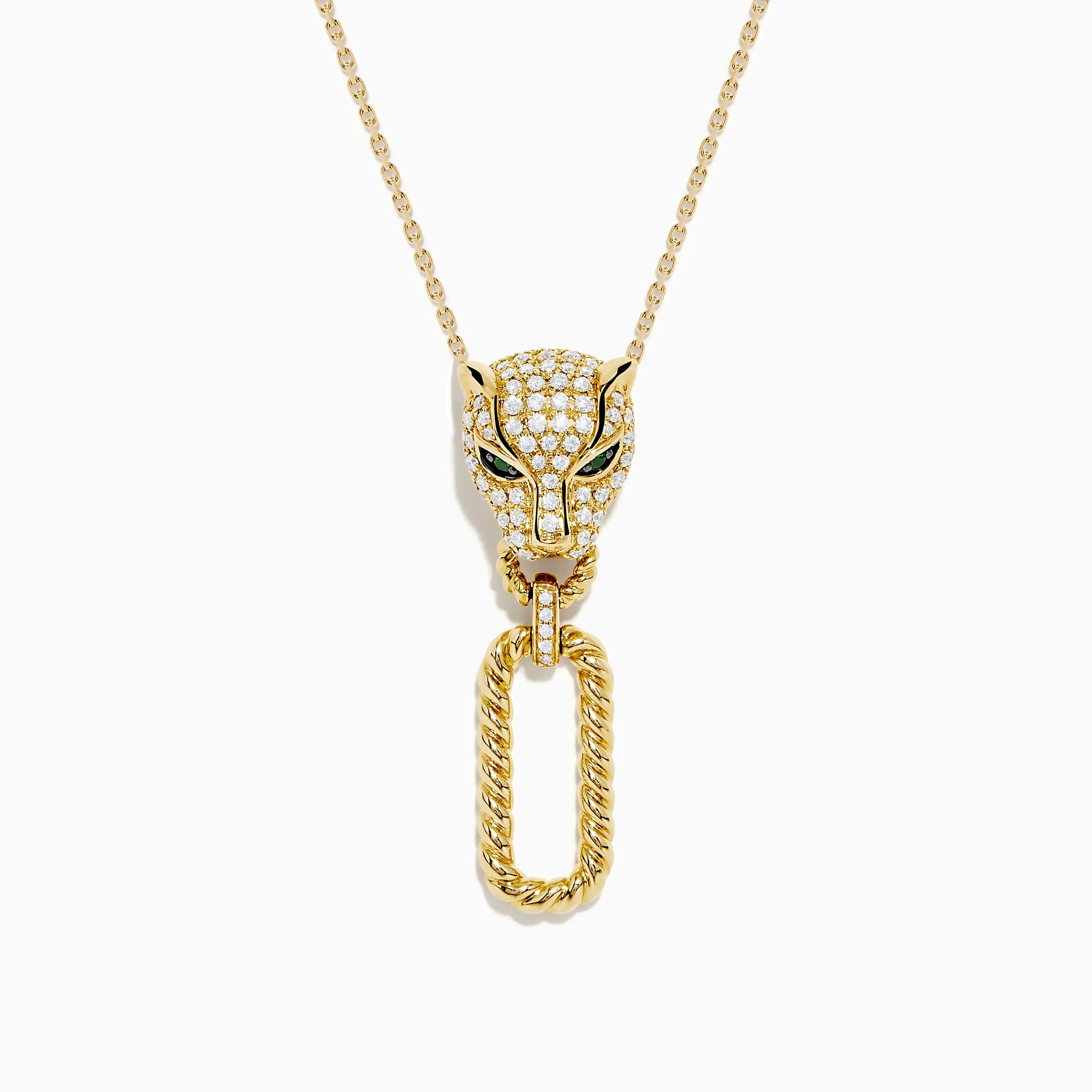 Signature 14K Yellow Gold Diamond and Emerald Panther Pendant sold by Effy