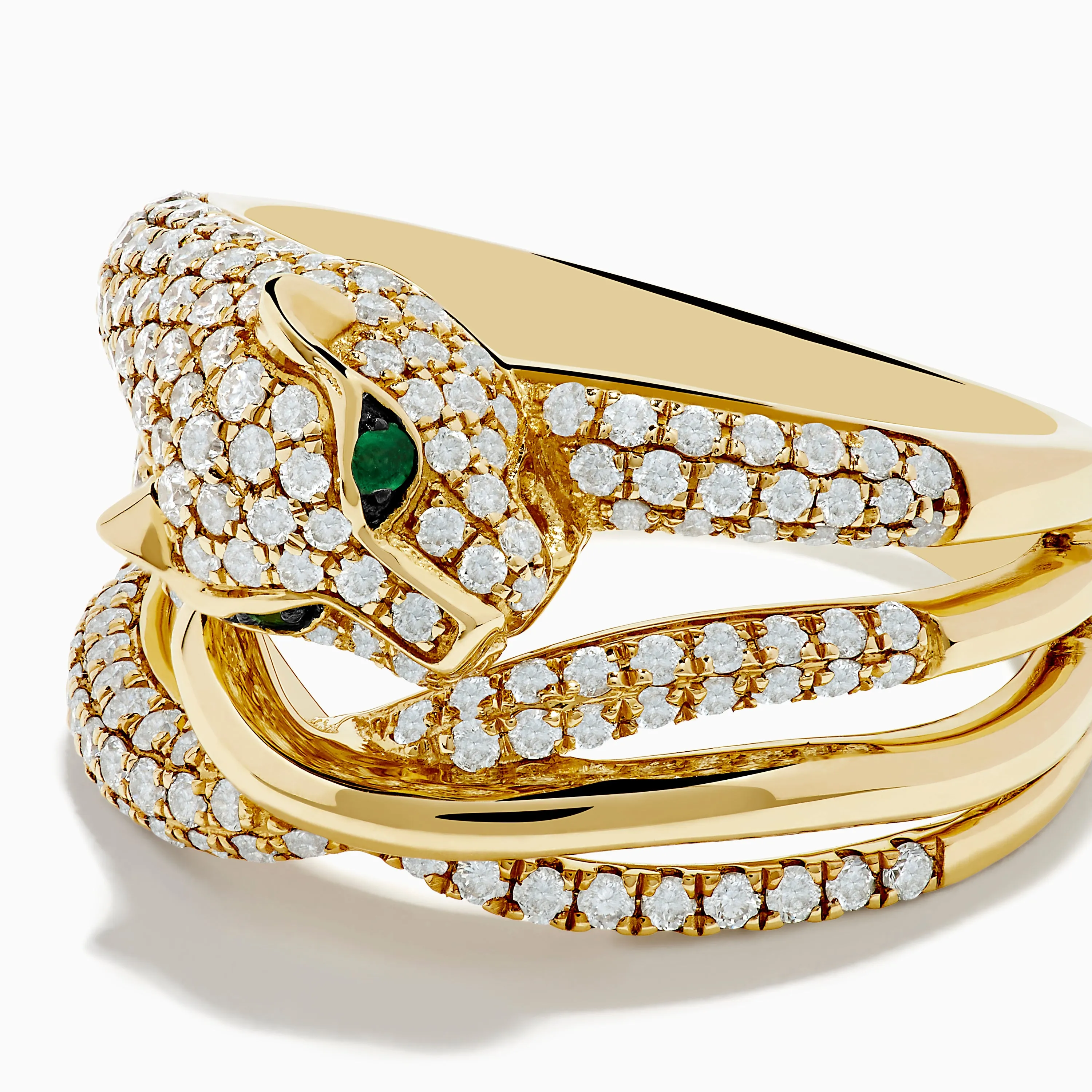 Signature 14K Yellow Gold Diamond and Emerald Panther Crossover Ring sold by Effy product image thumbnail 2