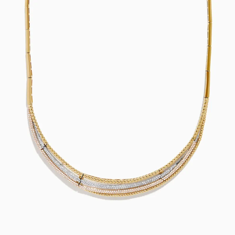 Trio 14K Tri Color Gold Diamond Collar Necklace sold by Effy