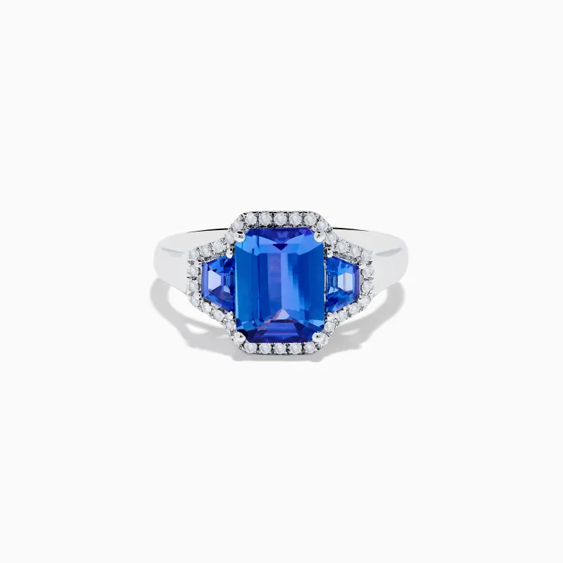 Nahla 14K White Gold 3 Stone Tanzanite and Diamond Ring sold by Effy