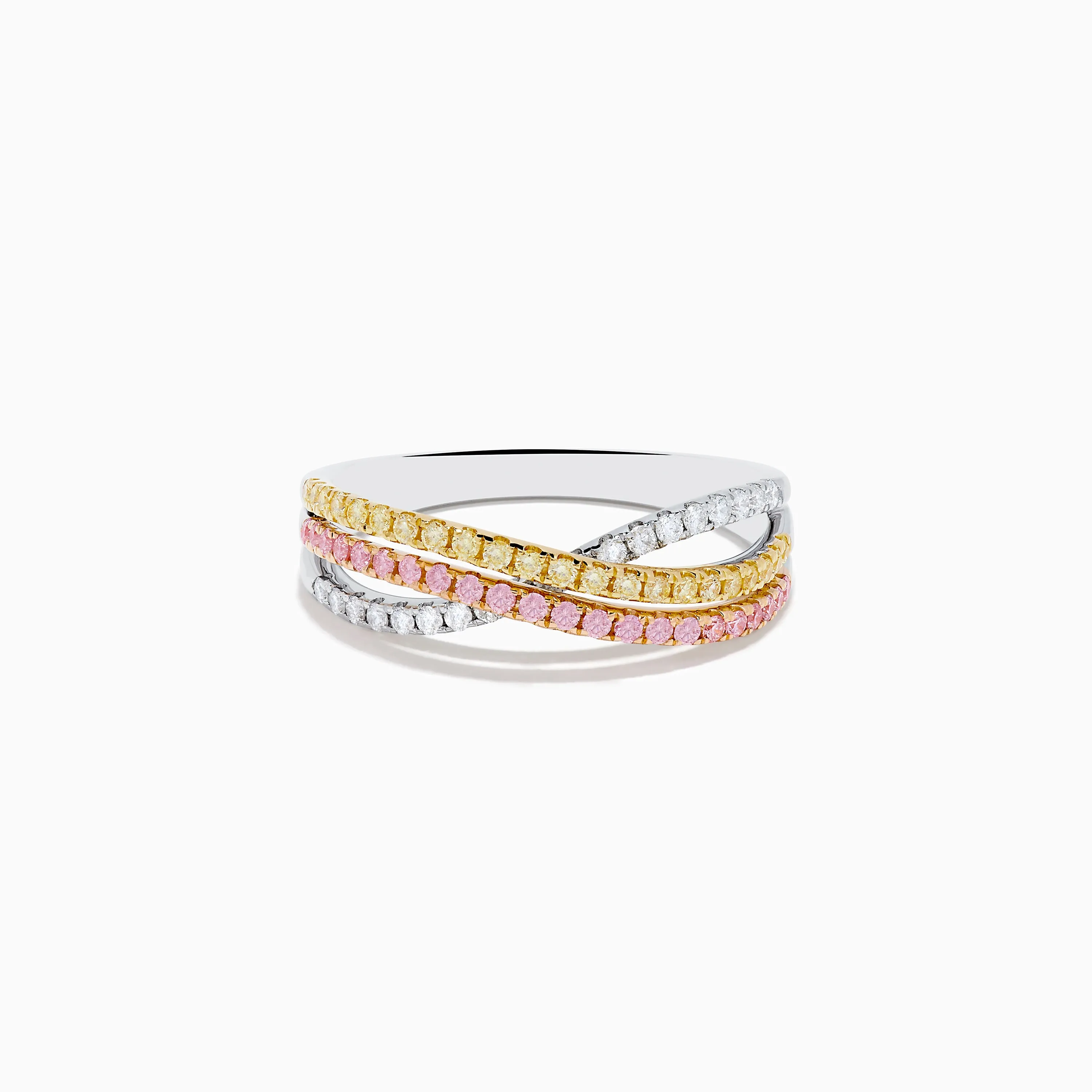 Trio 18K Gold Pink, Yellow, and White Diamond Criss Cross Ring sold by Effy