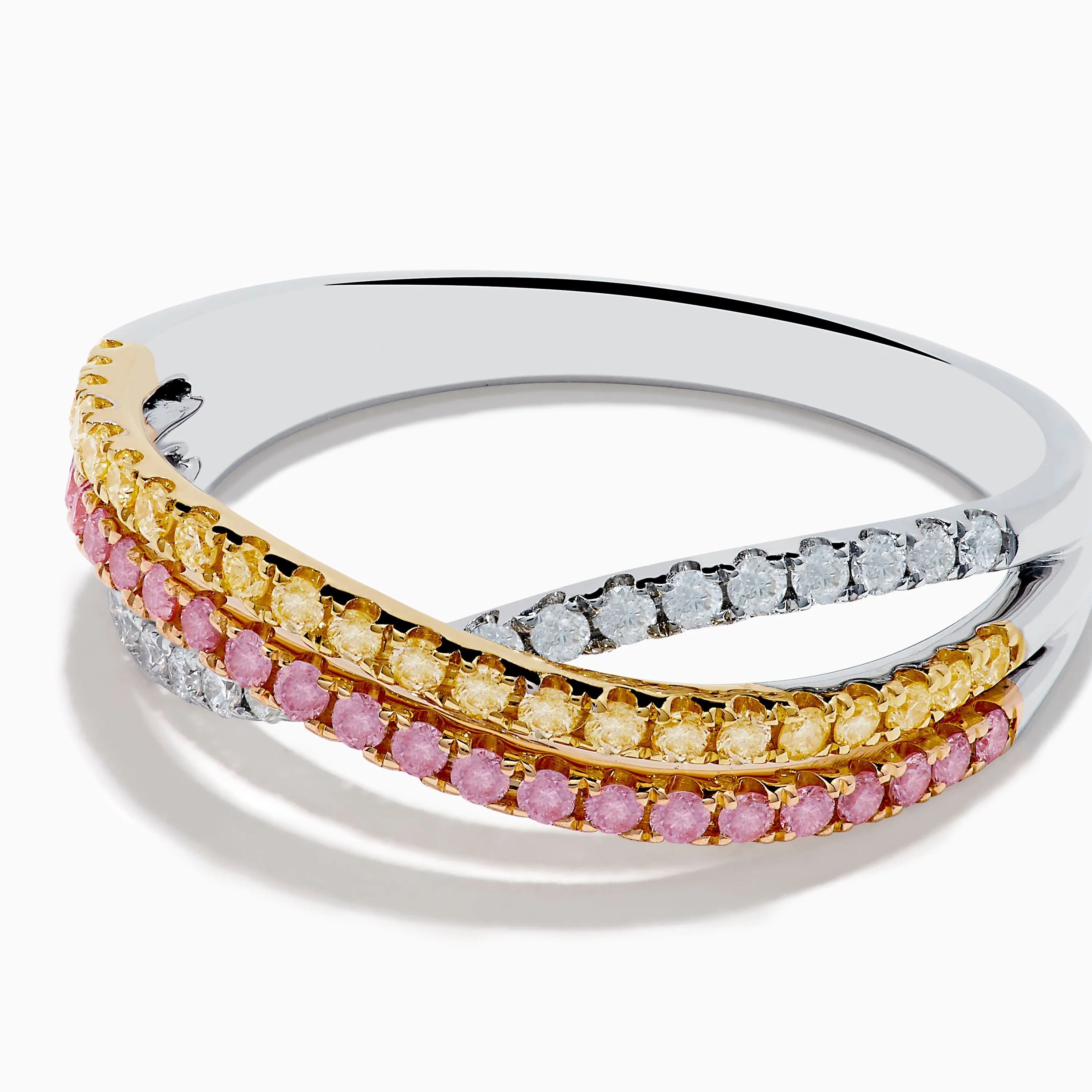Trio 18K Gold Pink, Yellow, and White Diamond Criss Cross Ring sold by Effy product image thumbnail 2