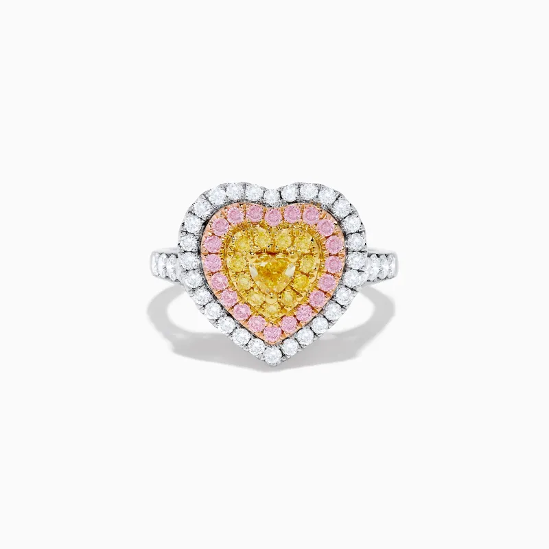 Trio 18K Tri Color Gold White, Pink, and Yellow Diamond Heart Ring sold by Effy