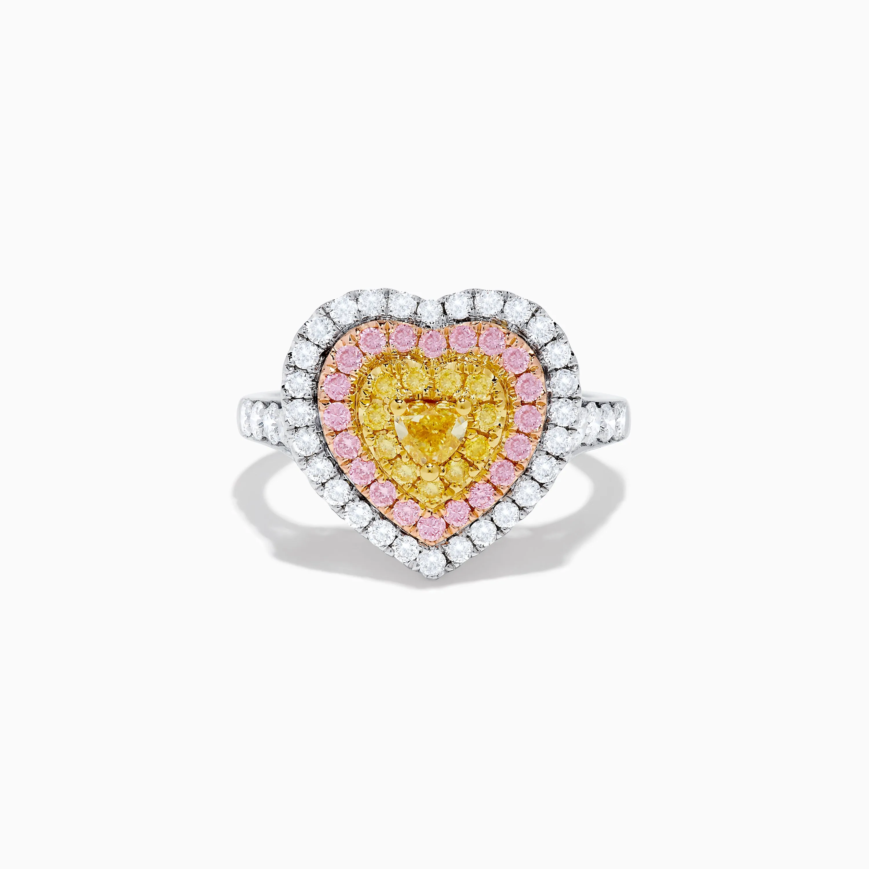 Trio 18K Tri Color Gold White, Pink, and Yellow Diamond Heart Ring sold by Effy