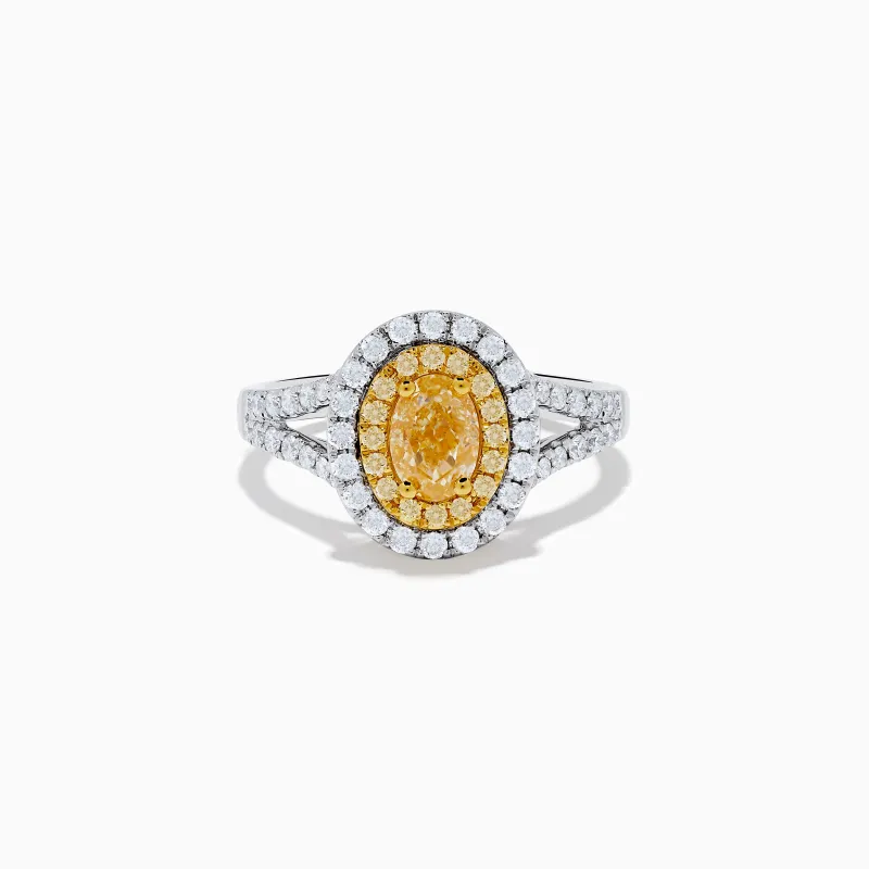 Canare 18K Two Tone Gold White and Yellow Oval Diamond Split Shank Ring sold by Effy