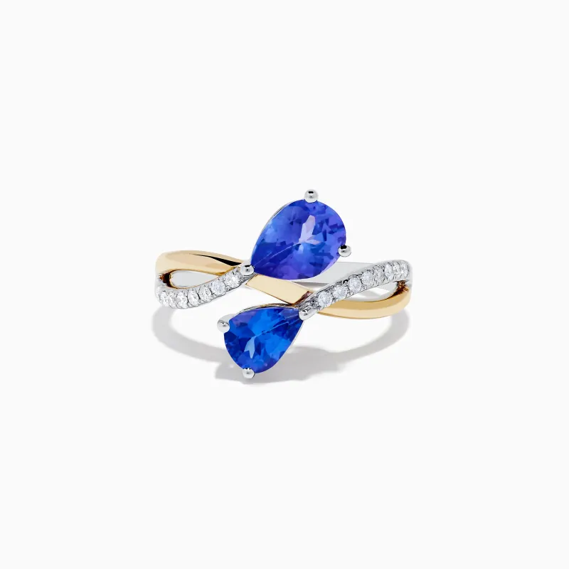 Nahla 14K Two Tone Gold Tanzanite and Diamond Bypass Ring sold by Effy