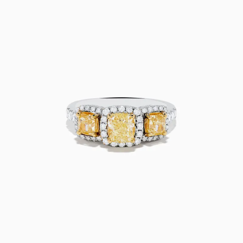 Canare 18K Two Tone White and 3 Stone Yellow Diamond Ring sold by Effy