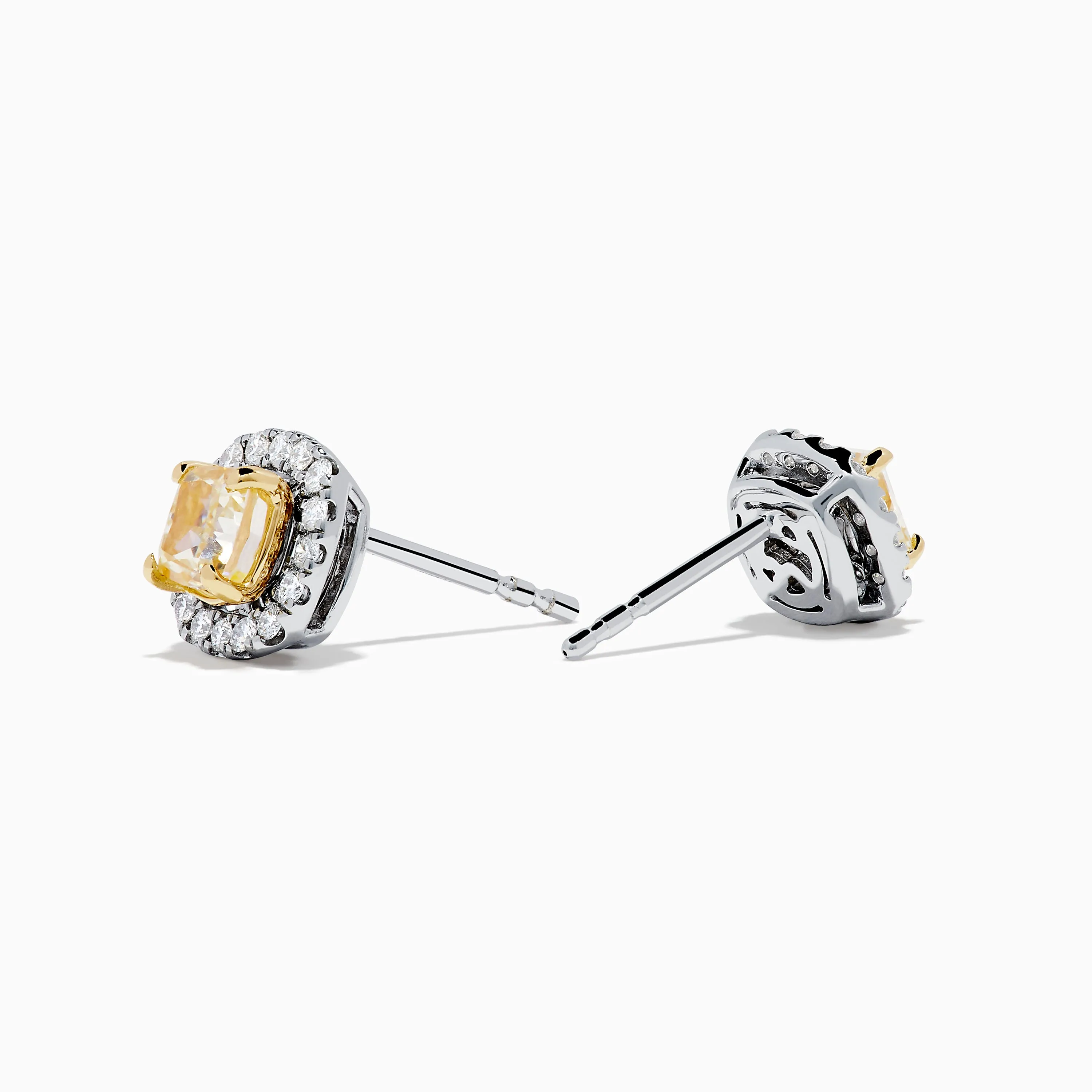 Canare 18K Two Tone Gold Yellow Cushion Yellow and White Diamond Stud Earrings sold by Effy product image thumbnail 2