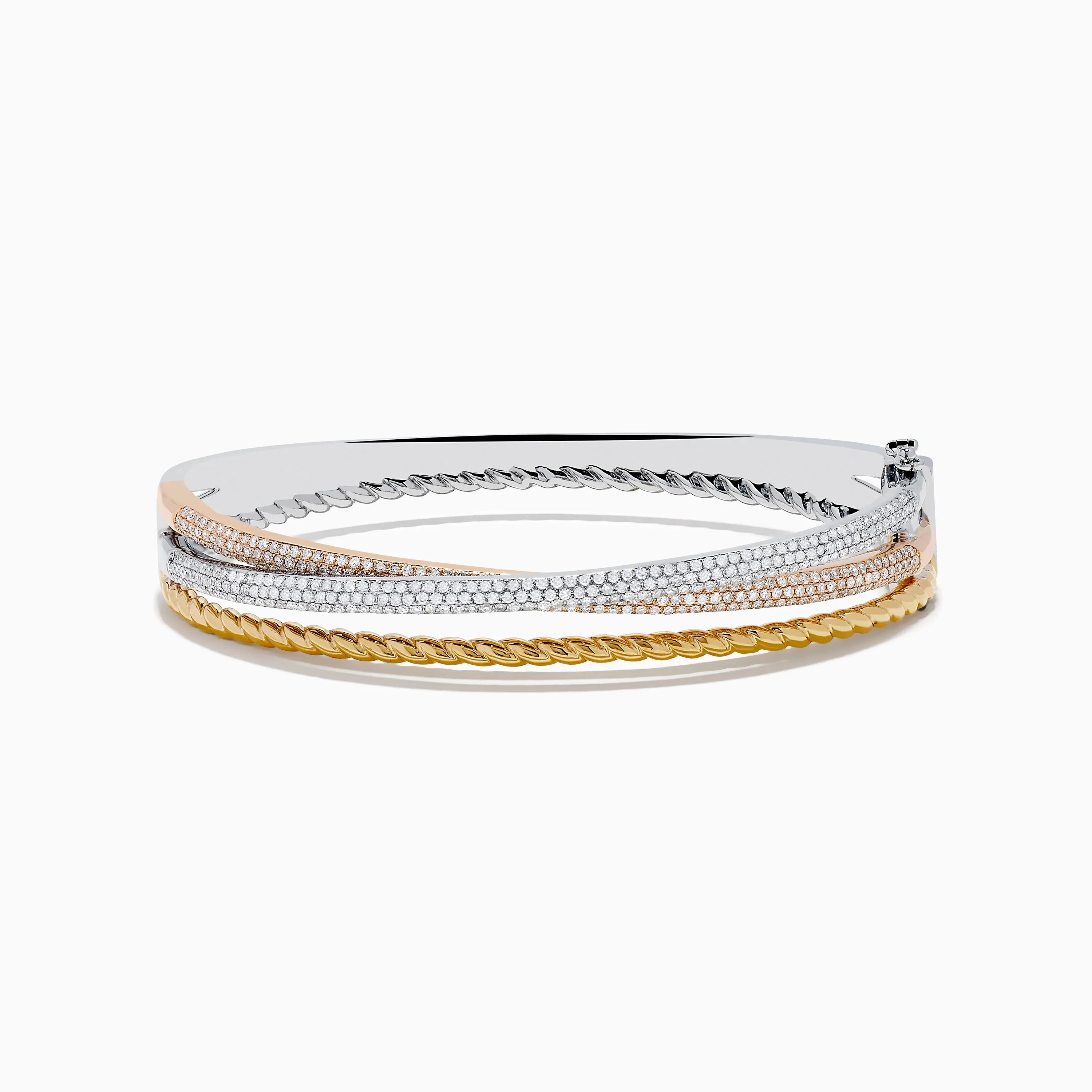 Trio 14K Tri-Color Gold Crossover Diamond Bangle sold by Effy