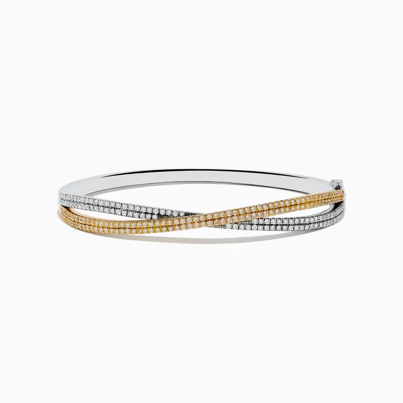 Canare 14K Two Tone White and Yellow Diamond Criss Cross Bangle sold by Effy