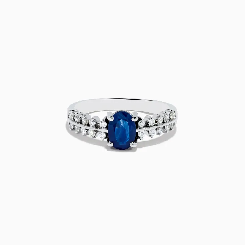 14K White Gold Blue sapphire and Diamond Ring sold by Effy