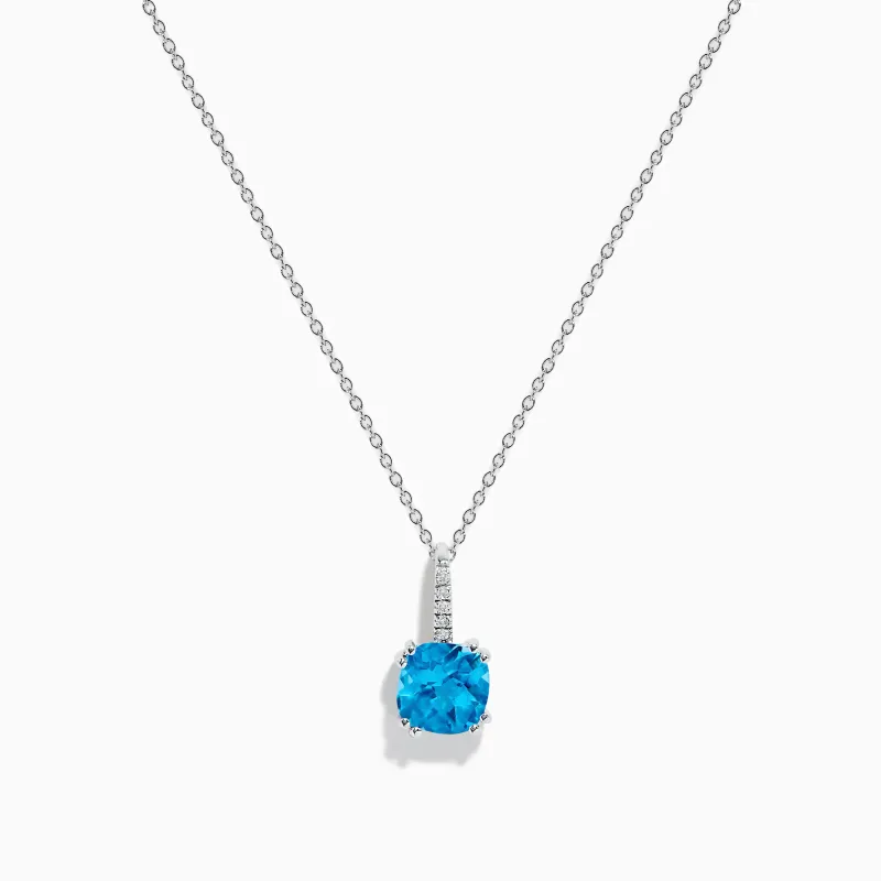 14K White Gold Blue Topaz and Diamond Pendant sold by Effy