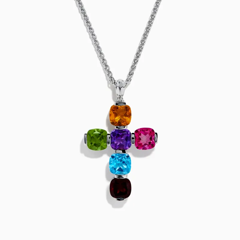 Mosaic 925 Sterling Silver Multi Color Gemstone Cross Pendant sold by Effy