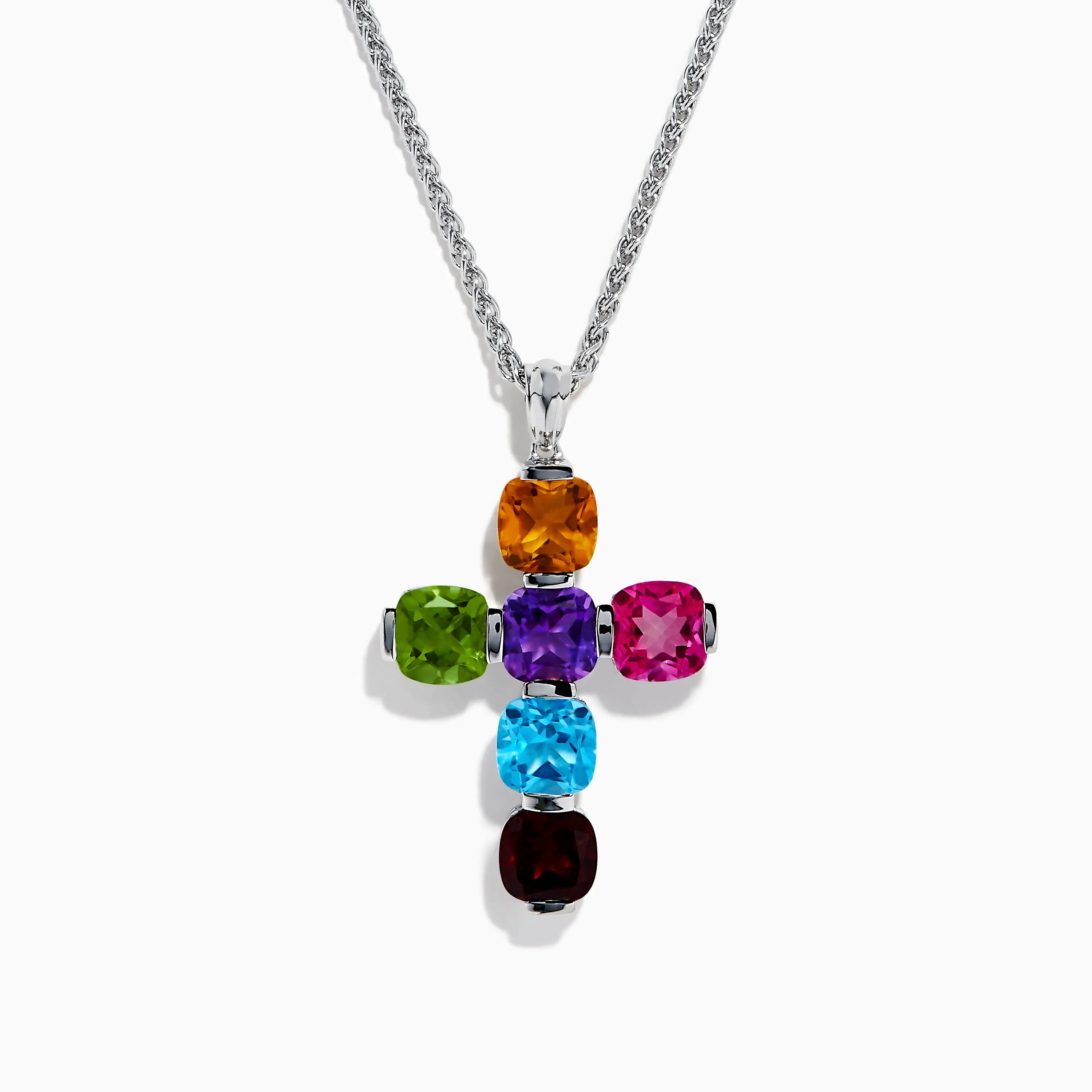 Mosaic 925 Sterling Silver Multi Color Gemstone Cross Pendant sold by Effy