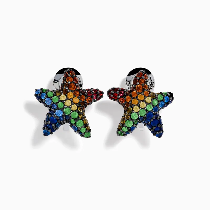 Seaside 925 Sterling Silver Multi Color Sapphire Starfish Earrings sold by Effy