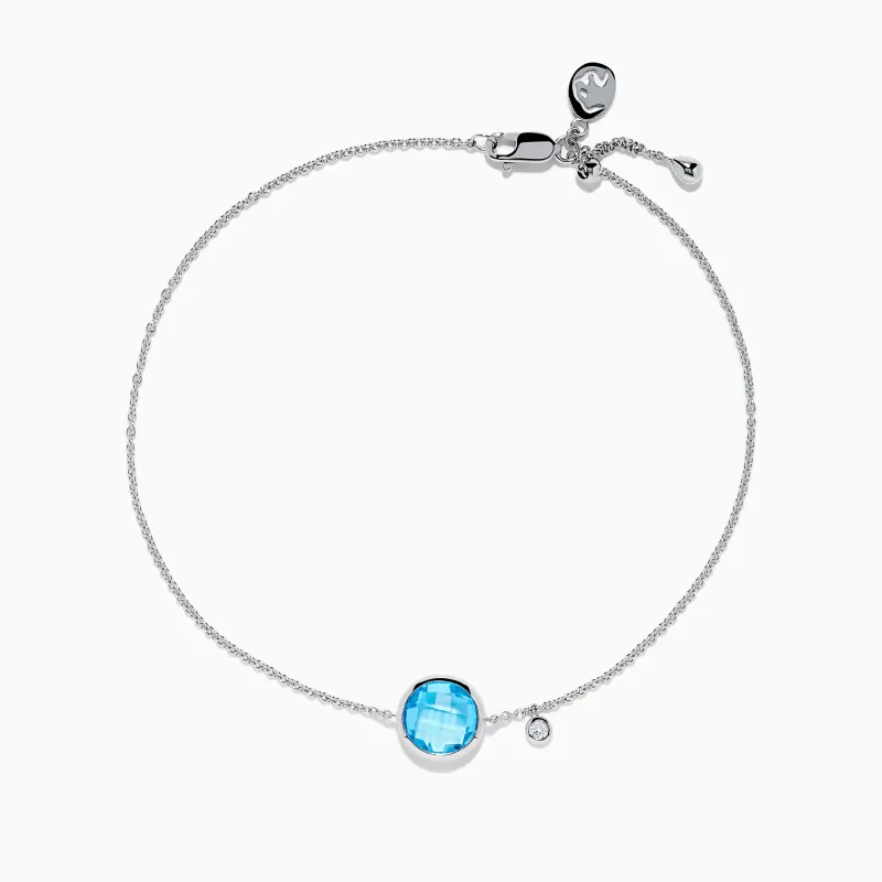 Ocean Bleu 14K White Gold Blue Topaz and Diamond Bolo Bracelet sold by Effy