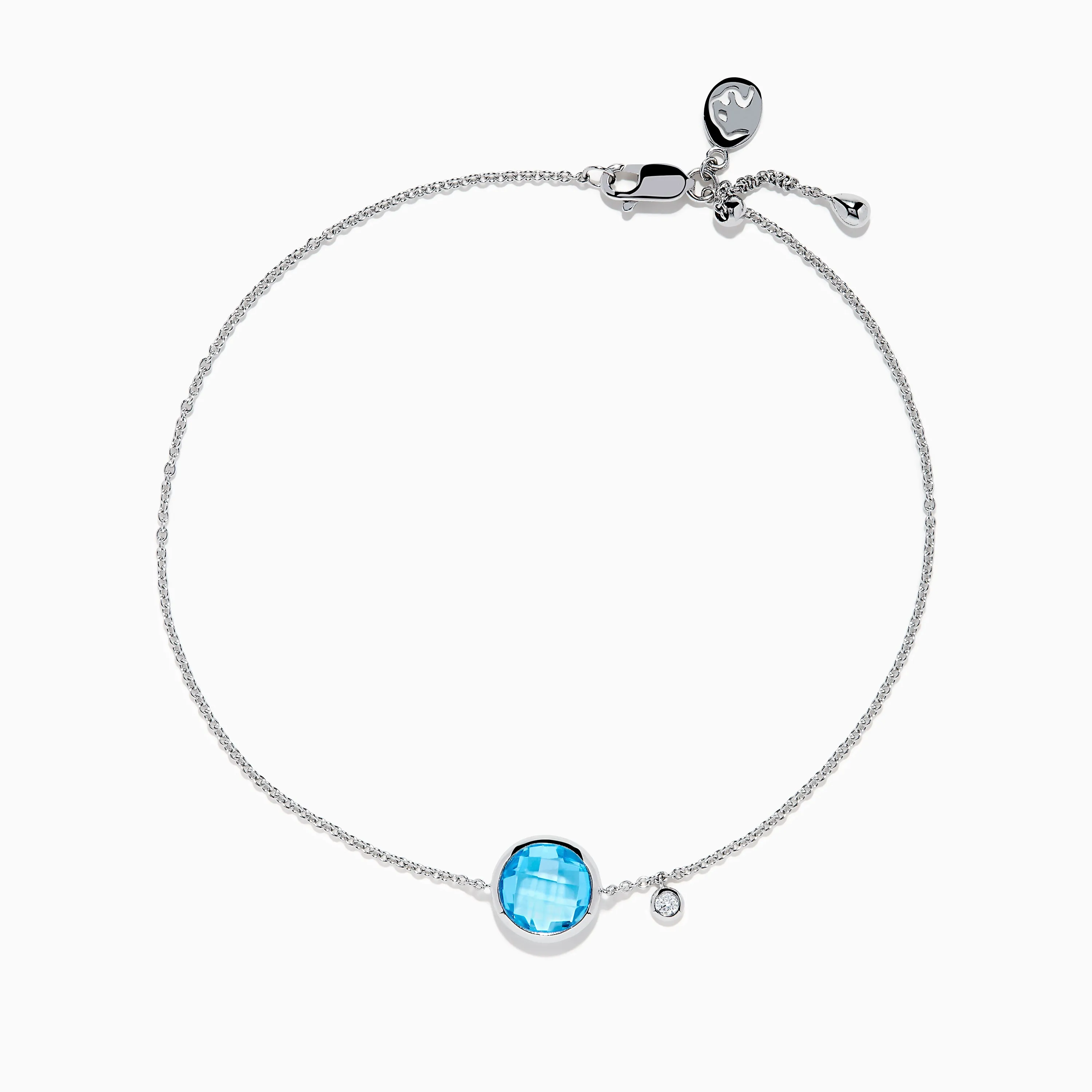 Ocean Bleu 14K White Gold Blue Topaz and Diamond Bolo Bracelet sold by Effy